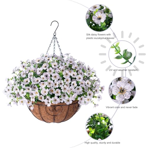 Faux Silk Hanging Plants Basket with Hotpink Daisy L395