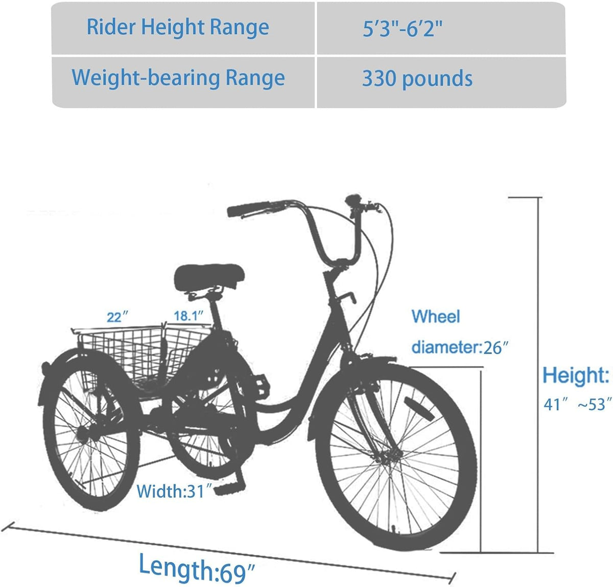 26 Inch 3-Wheel Cruiser Bicycle with Large Shopping Basket Y809654