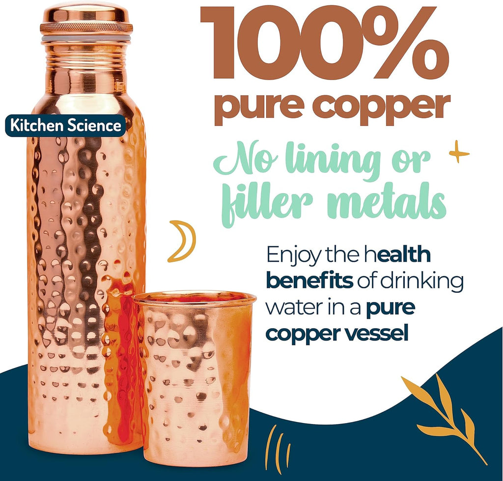 Copper Water Bottle 34oz 1000 ml with Copper Tumbler Carrying Bag F36529