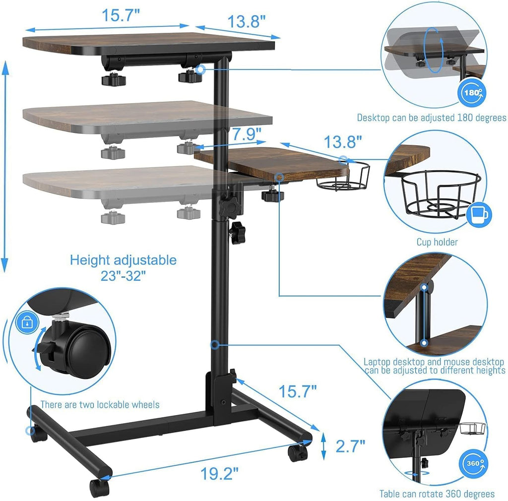 Adjustable Height Laptop Table with Cup Holder and Wheels A750311