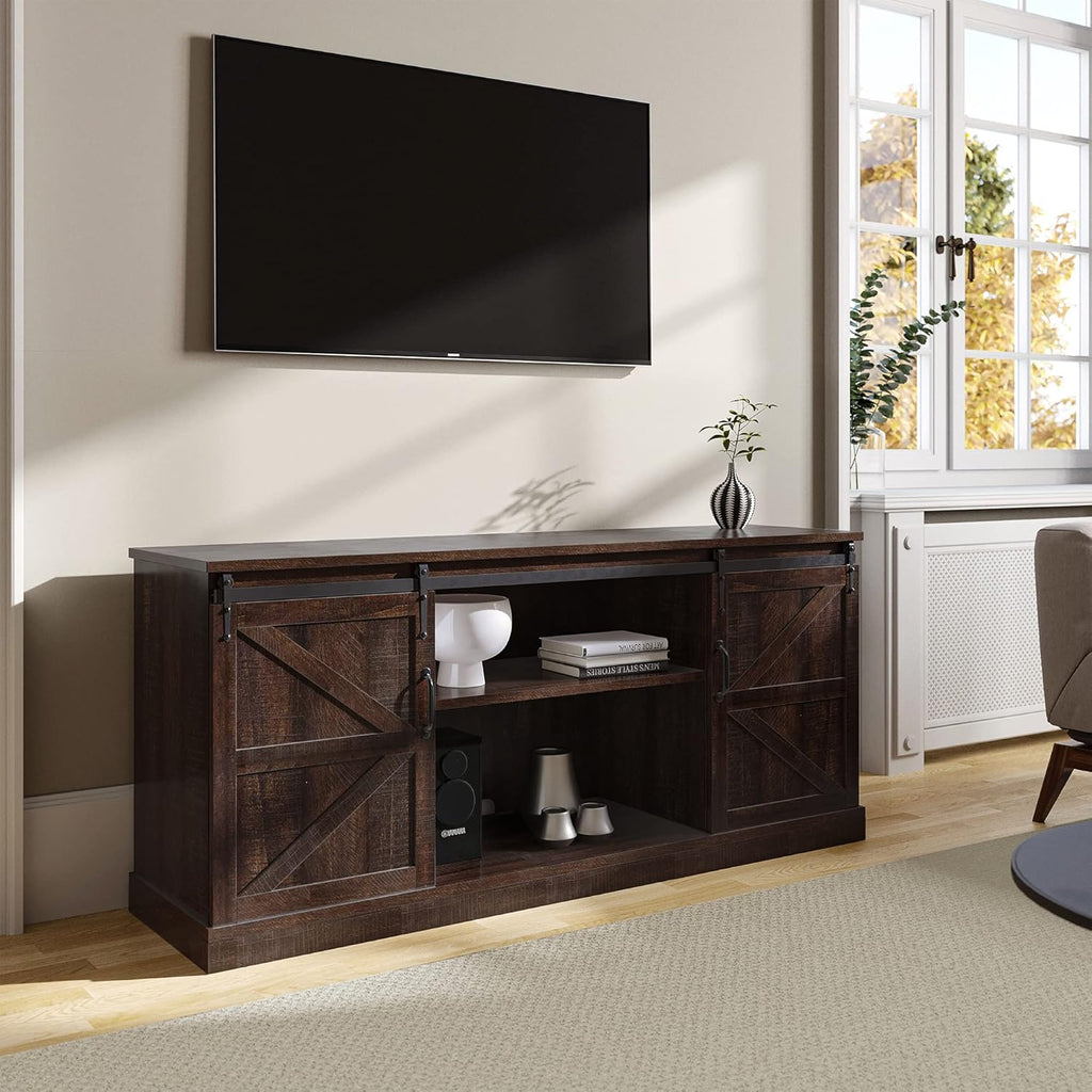 60 Inch Farmhouse TV Stand with Adjustable Shelves and Barn Doors X494
