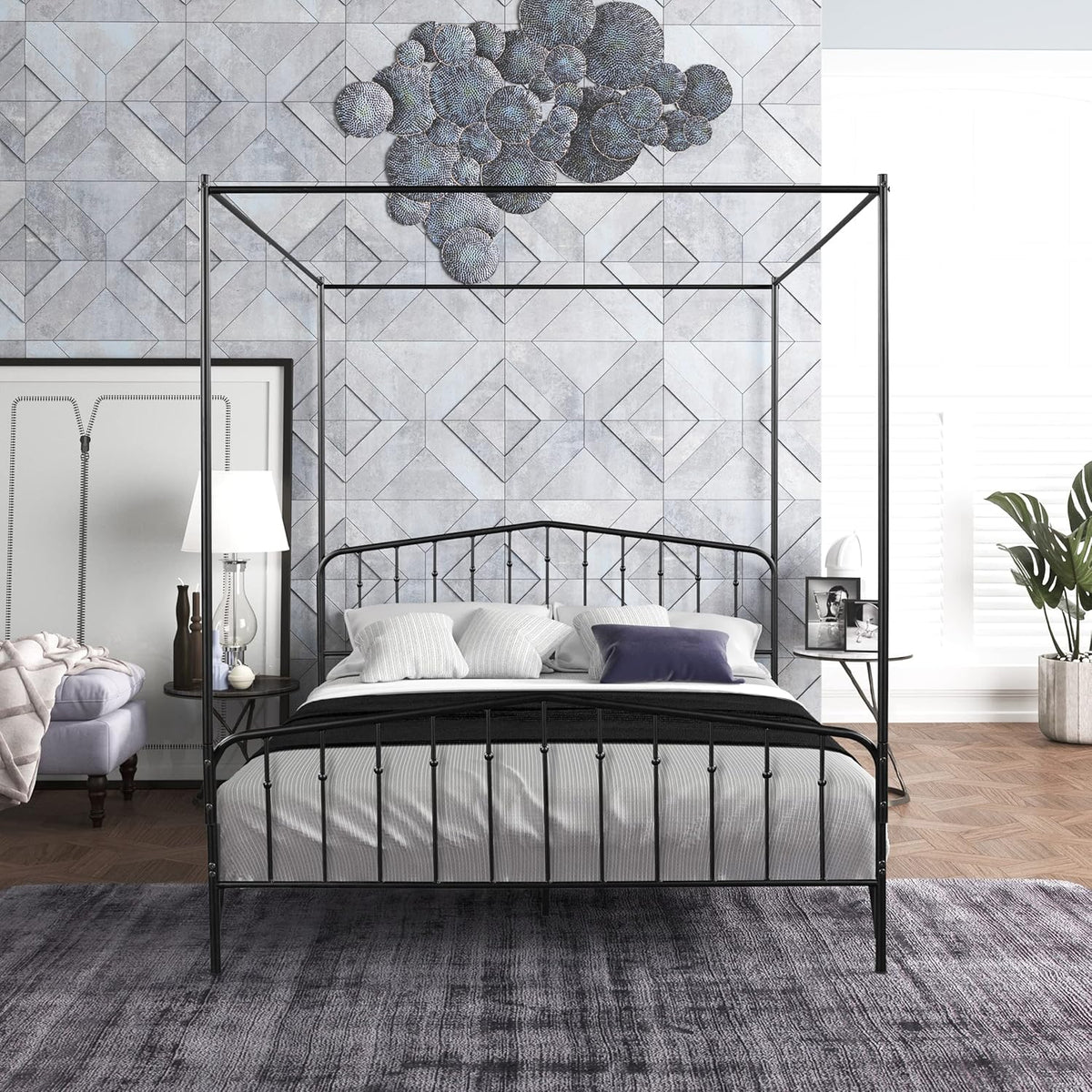 Black Queen Metal Canopy Bed Frame C49609