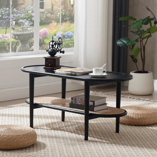 Walnut Oval Cane Coffee Table N495546