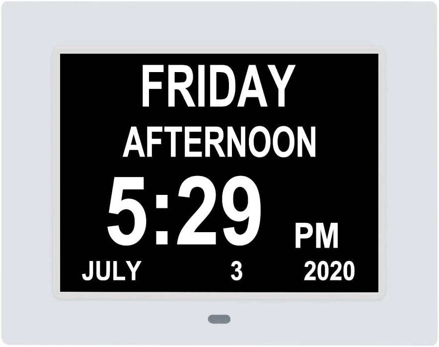 Digital Calendar Day Alarm Clock with 8 Alarm Reminders, 7 inch White G874801