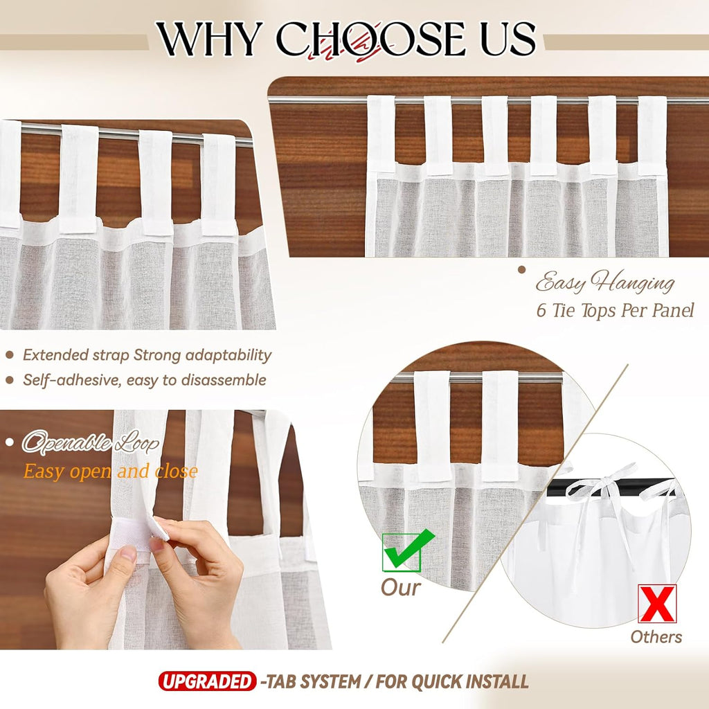 8 Panels White Sheer Canopy Curtains (42"x74") D9346