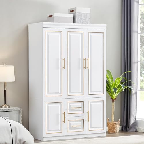 White Wood Storage Closet with Doors and Hanging Rod Z3726