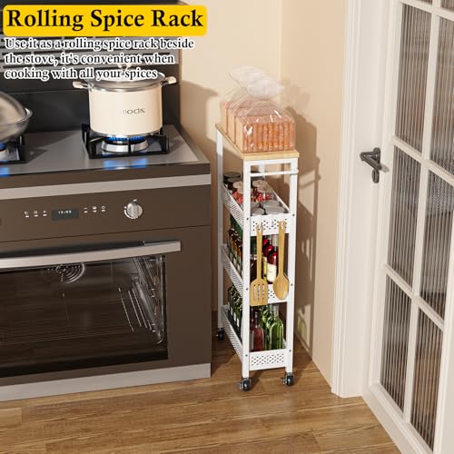 4 Tier Slim Rolling Storage Cart with Wood Top Z106723
