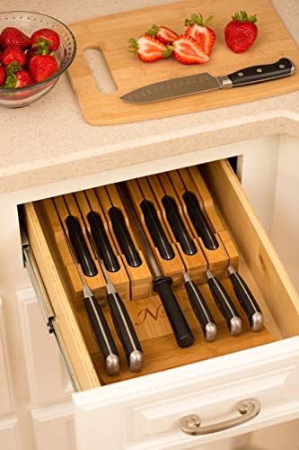 Bamboo Knife Block Holds 12 Knives with Slot for Knife Sharpener L533164