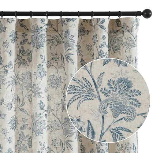 Sage Green Linen Floral Curtains 84 Inch Length Set 2 Panels I39238