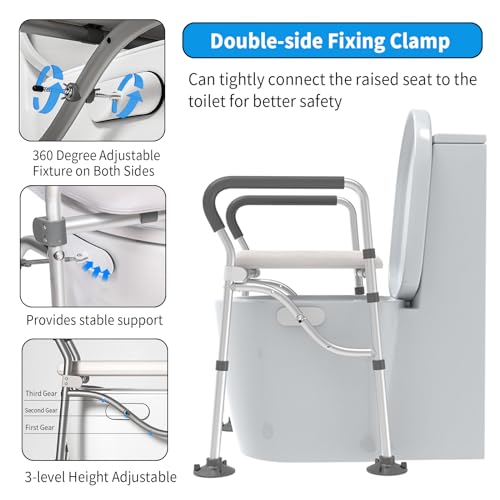 Raised Toilet Seat with Handles up to 450lbs, Wide Padded Elevated Toilet Seat Y150