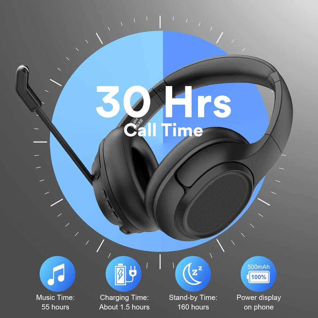 Bluetooth Headsets with Microphone & USB Dongle, 30 Hours Talk Time, Over-Ear Wireless Headphone S54563
