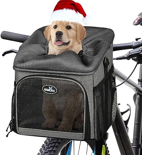 Dog Bike Basket Carrier with Reflective Strips and 2 Side Storage Pockets R310139