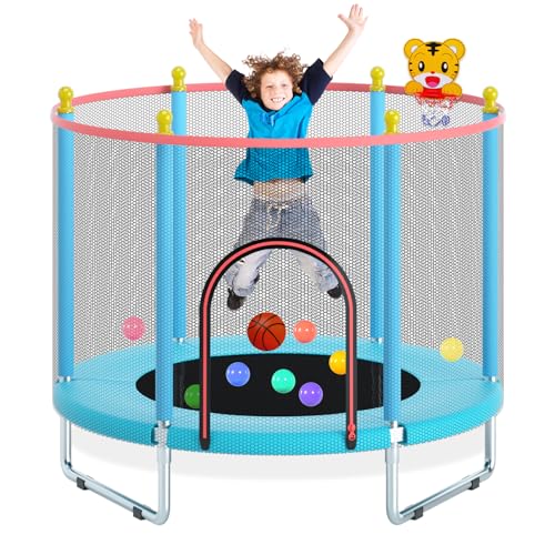 55" Trampoline with Safety Enclosure Net and Basketball Hoop K34568
