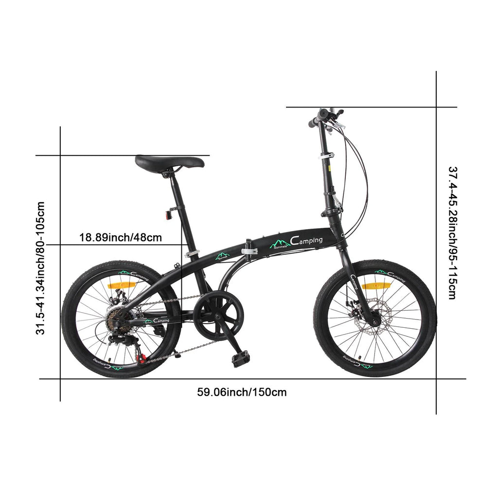 20 Folding Bike, 7 Speed Lightweight City Commuter Bicycle, Black G8601