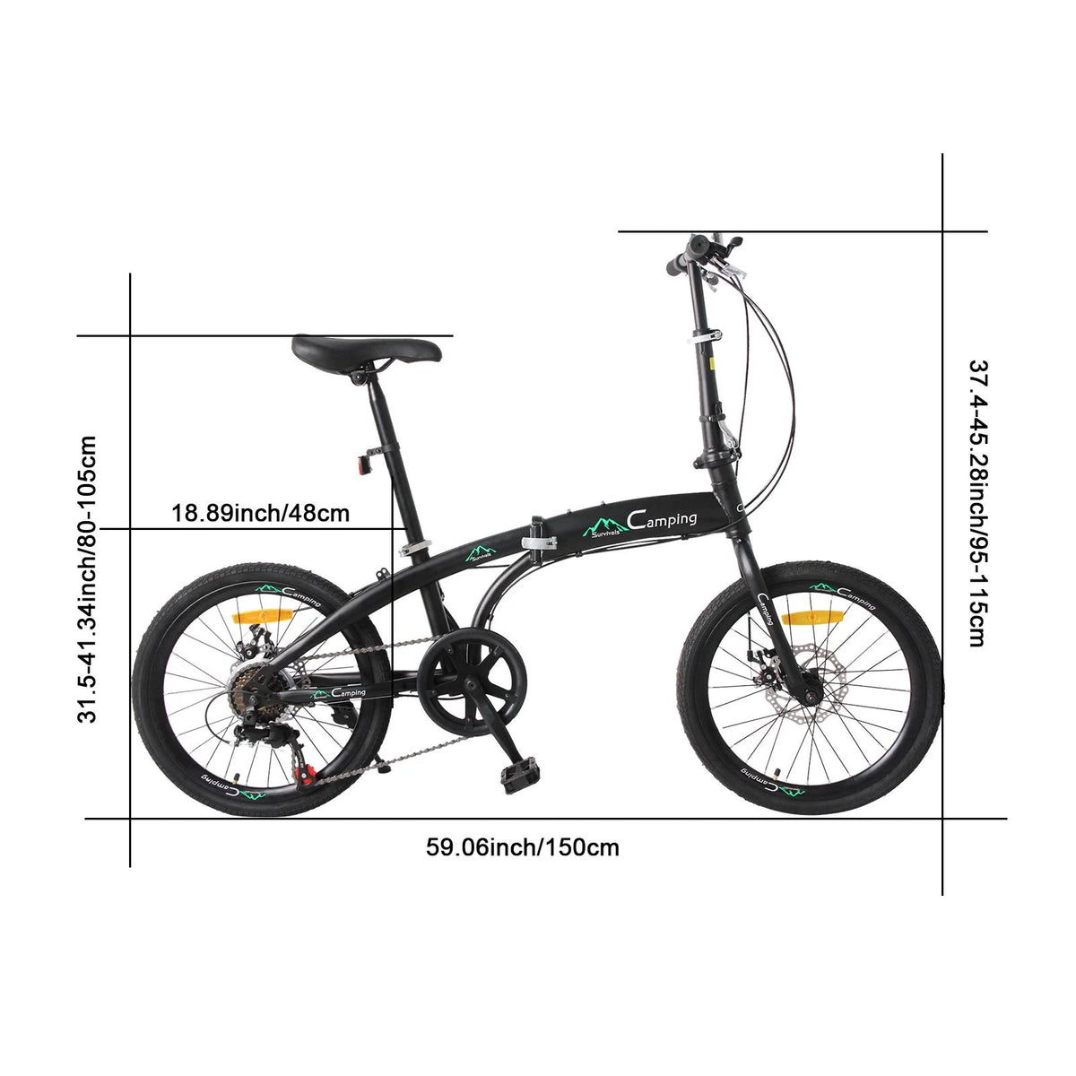 20 Folding Bike, 7 Speed Lightweight City Commuter Bicycle, Black G8601