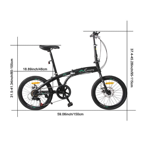 20 Folding Bike, 7 Speed Lightweight City Commuter Bicycle, Black G8601