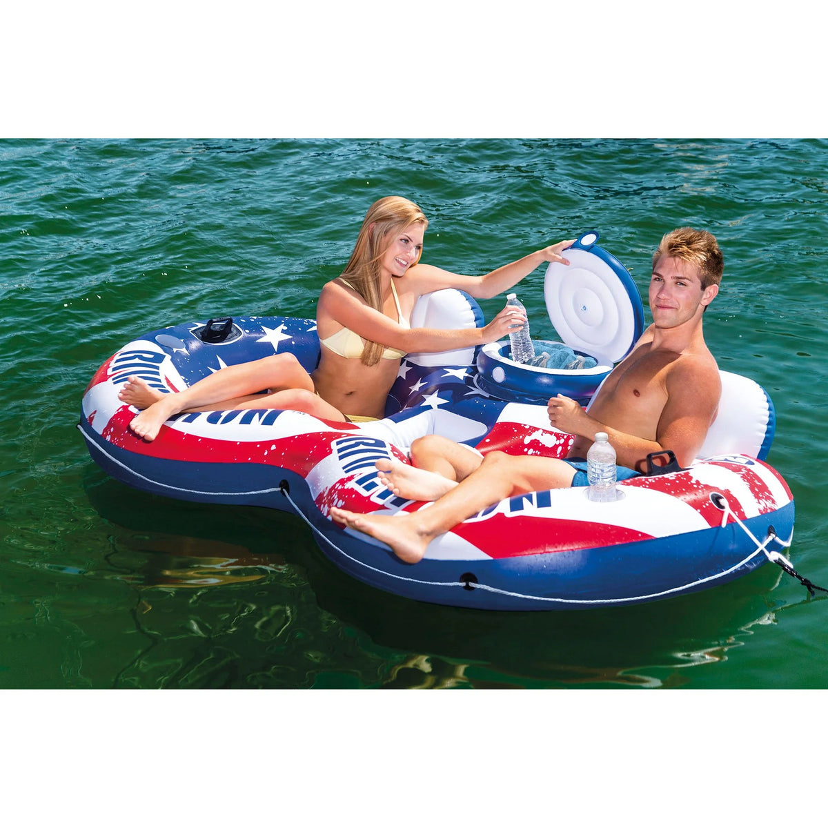 Inflatable American Flag 2 Person Pool Float with Cooler (2 Pack) M5572