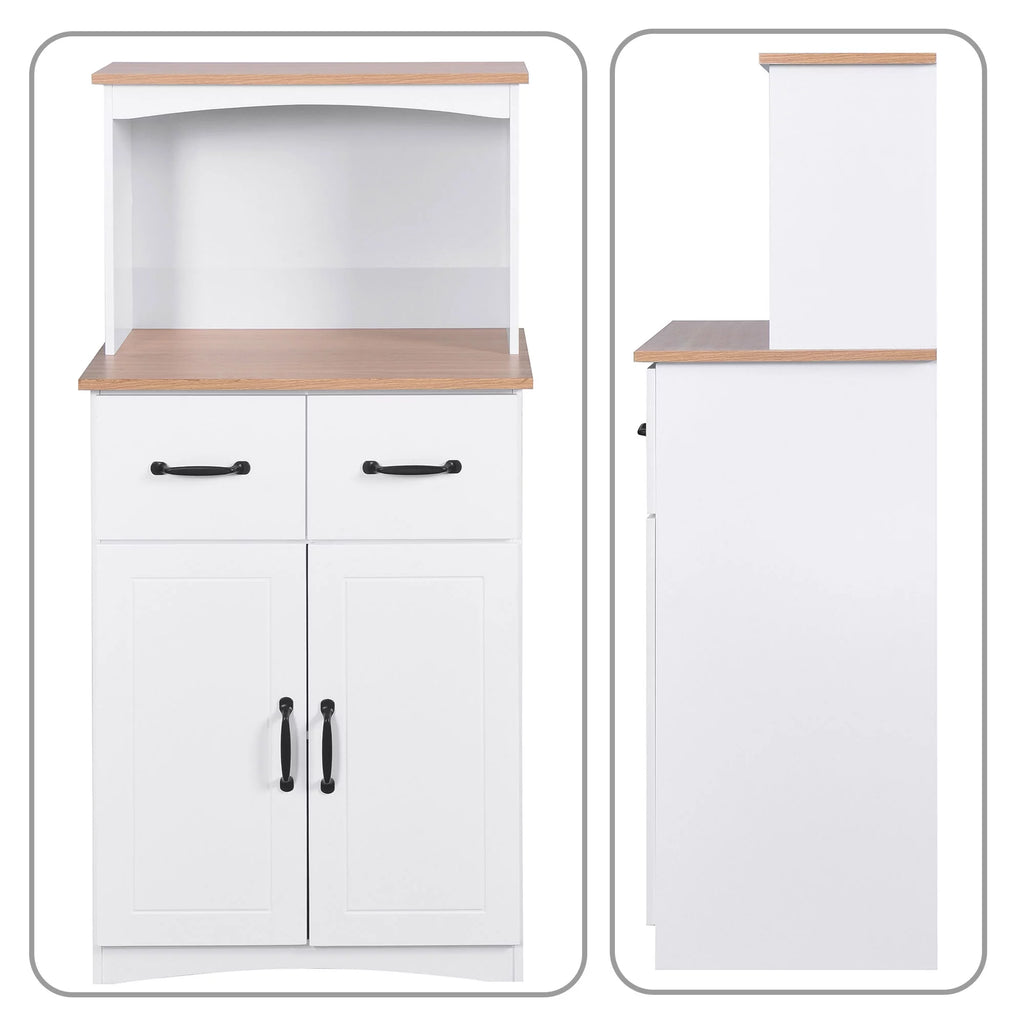 White Wooden Microwave Storage Cabinet with Adjustable Shelf Q72074