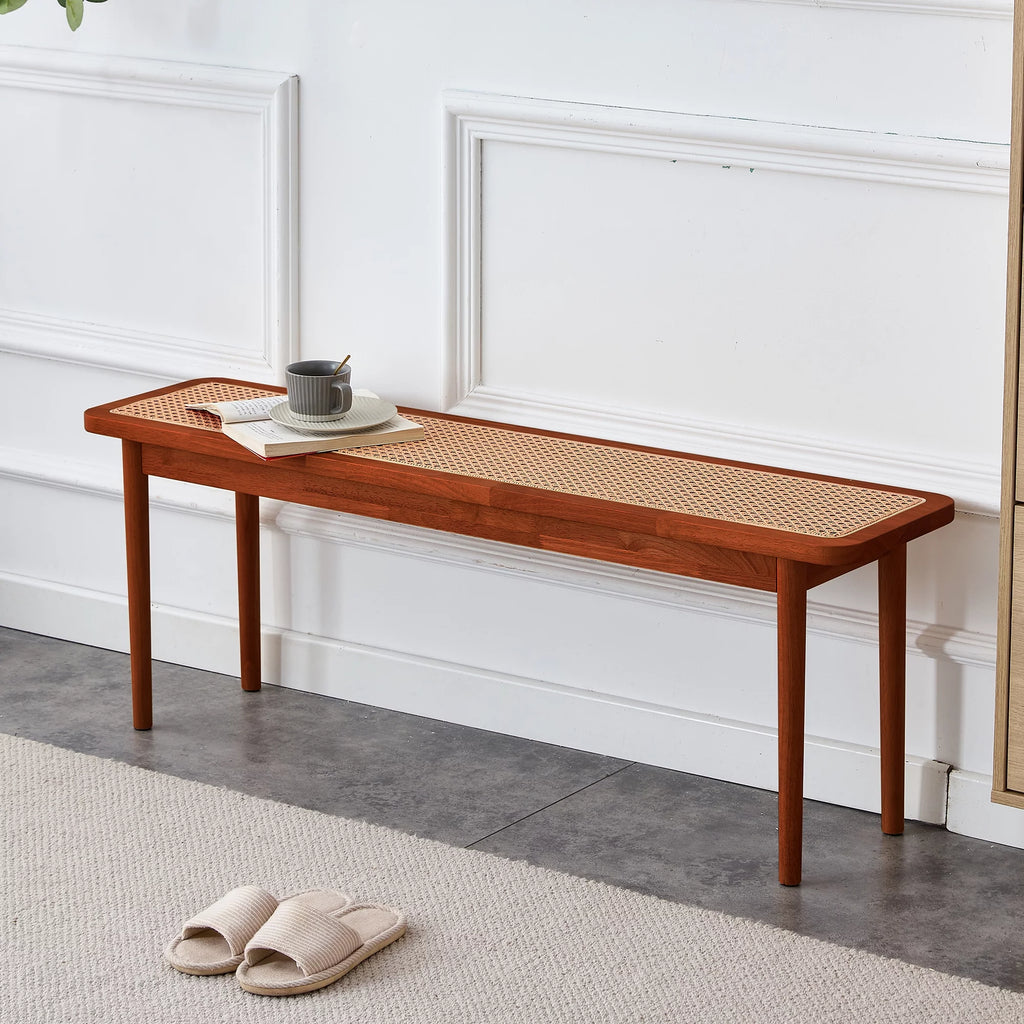Solid Wood Rattan Woven Bench Q932