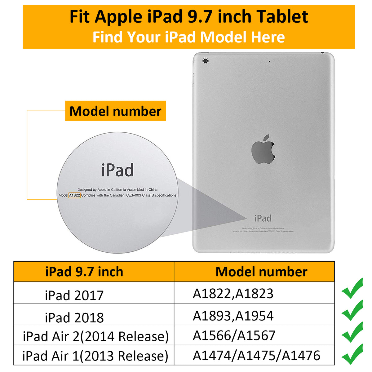 Kids Protective Case for 9.7-inch iPad 5th 6th Gen / iPad Air 1 / iPad Air 2 - Black J7820
