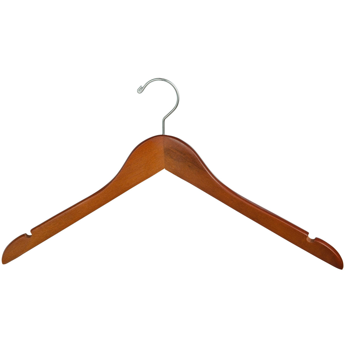 17 inch Wishbone Matte Teak Hanger with Satin Chrome Hook, Pack of 100 R1924