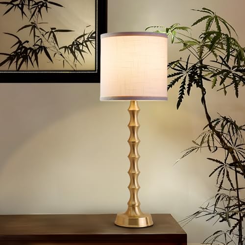 Set of 2 Gold Table Lamps with White Linen Shade Y6940
