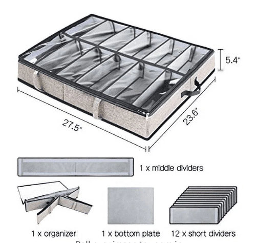 2 PCS Under Bed Shoe Storage Organizer with Clear Cover Window, Gray H131