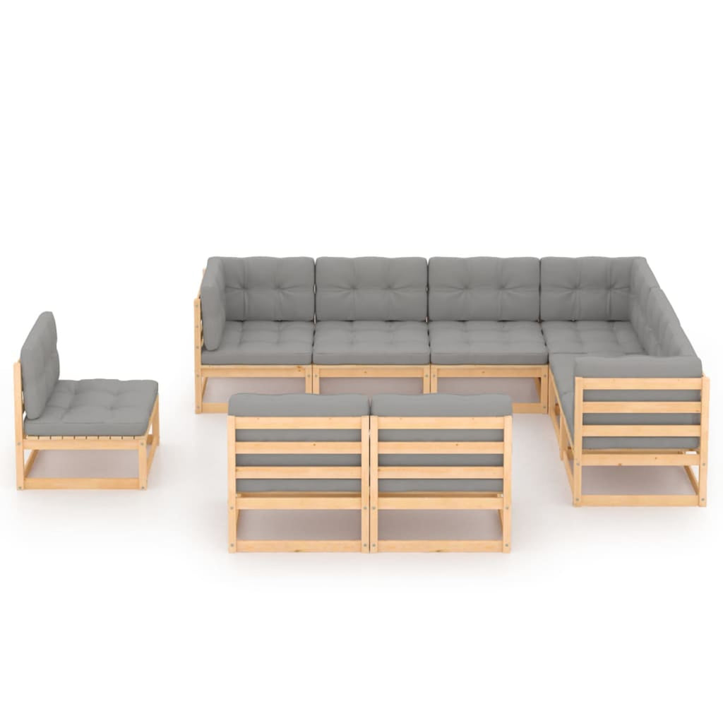 9 Piece Garden Set with Cushions Solid Pinewood U3179