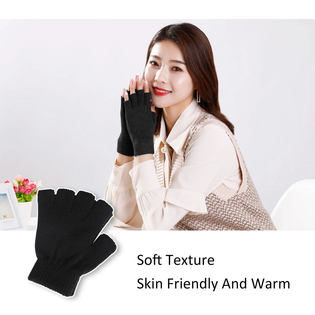 12 Pairs Black Knit Touchscreen Fingerless Gloves D27460