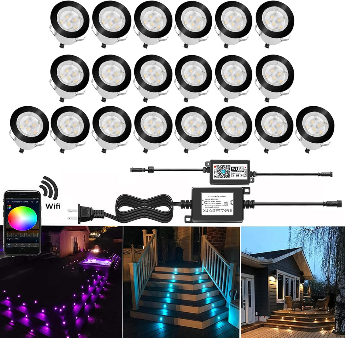 Low Voltage Stainless Steel 1W Deck Lights (20pcs, Cool White) A18800