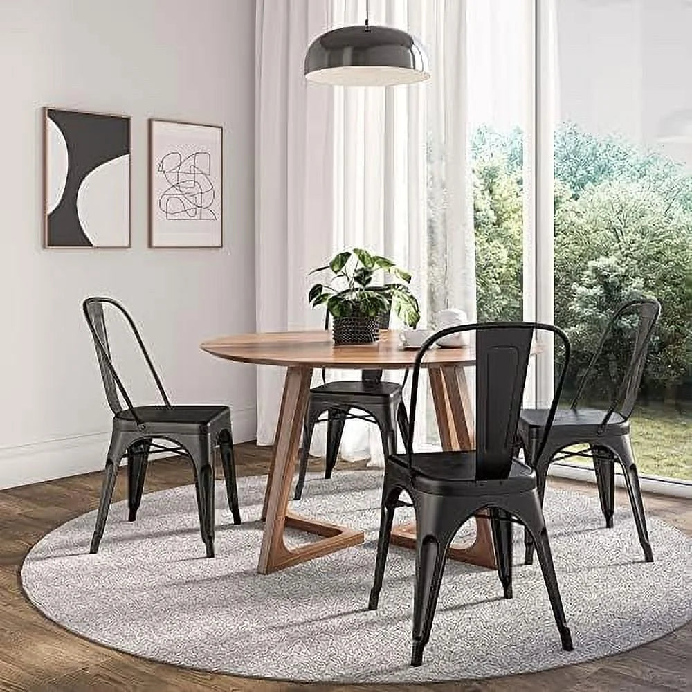 Metal Dining Chairs Set of 4 Stackable Weather Resistant A722