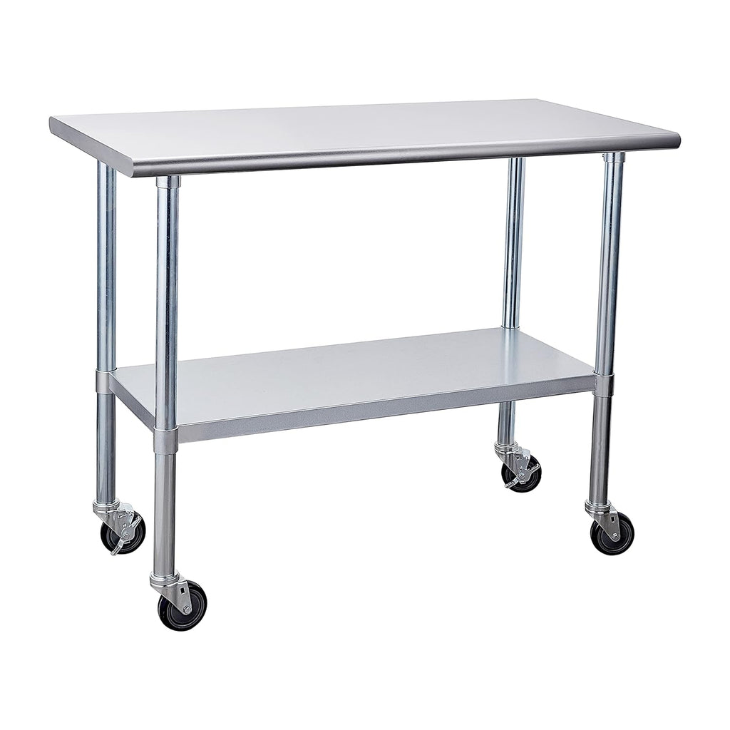 Stainless Steel Table 24 x 48 Inches with Caster Wheels and Undershelf N59874