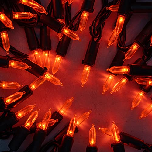 200 Orange LED Christmas Lights Black Wire 2 Strands 33 Feet C5459
