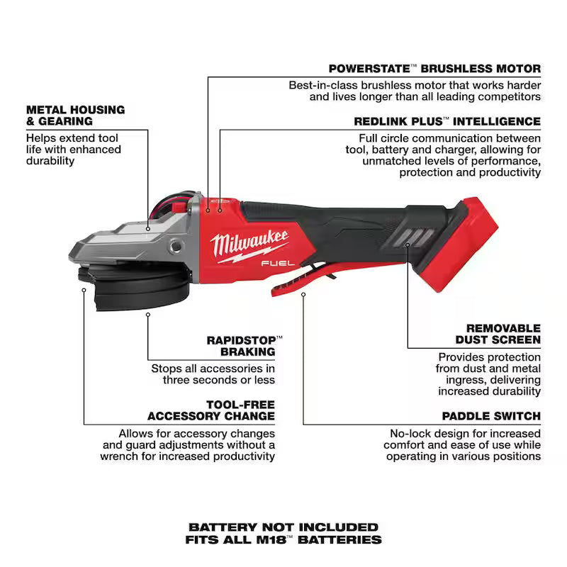 18V Brushless Cordless 5 in. Flathead Braking Grinder B888490
