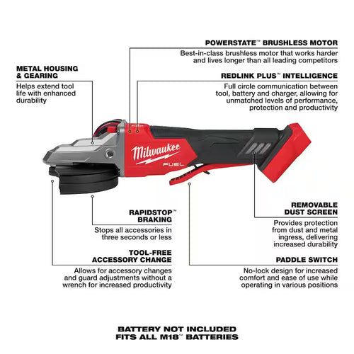 18V Brushless Cordless 5 in. Flathead Braking Grinder B888490