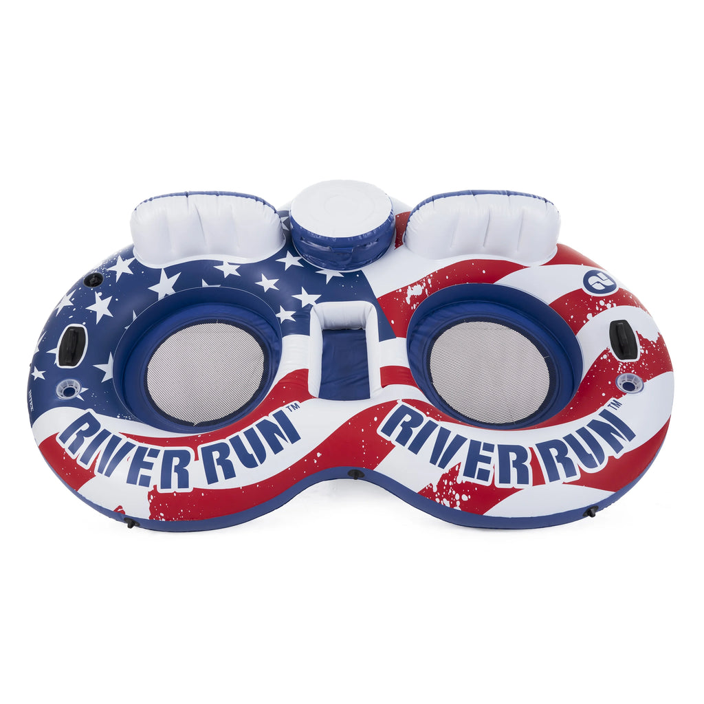 Inflatable American Flag 2 Person Pool Float with Cooler (2 Pack) M5572