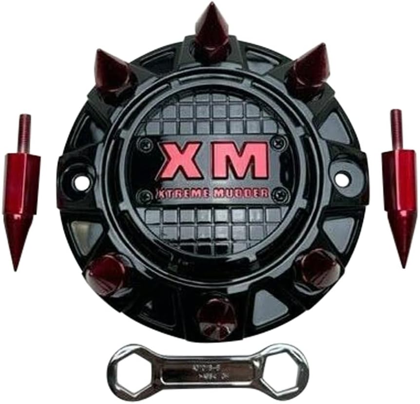 Pack of 2 Gloss Black Red Spikes Wheel Center Cap P458