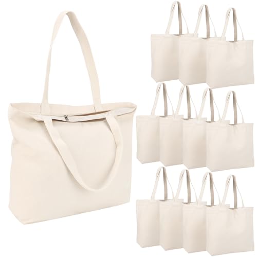 6 Packs Canvas Tote Bag with Zipper B126491