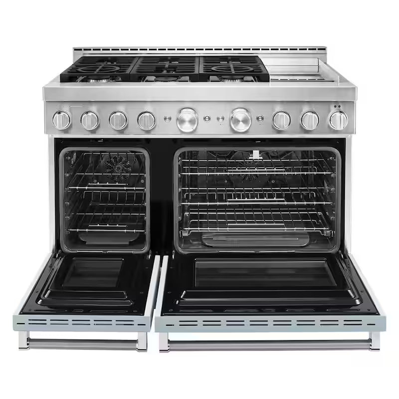 6.3 cu. ft. Smart Double Oven Gas Range with Griddle in Misty Blue B475