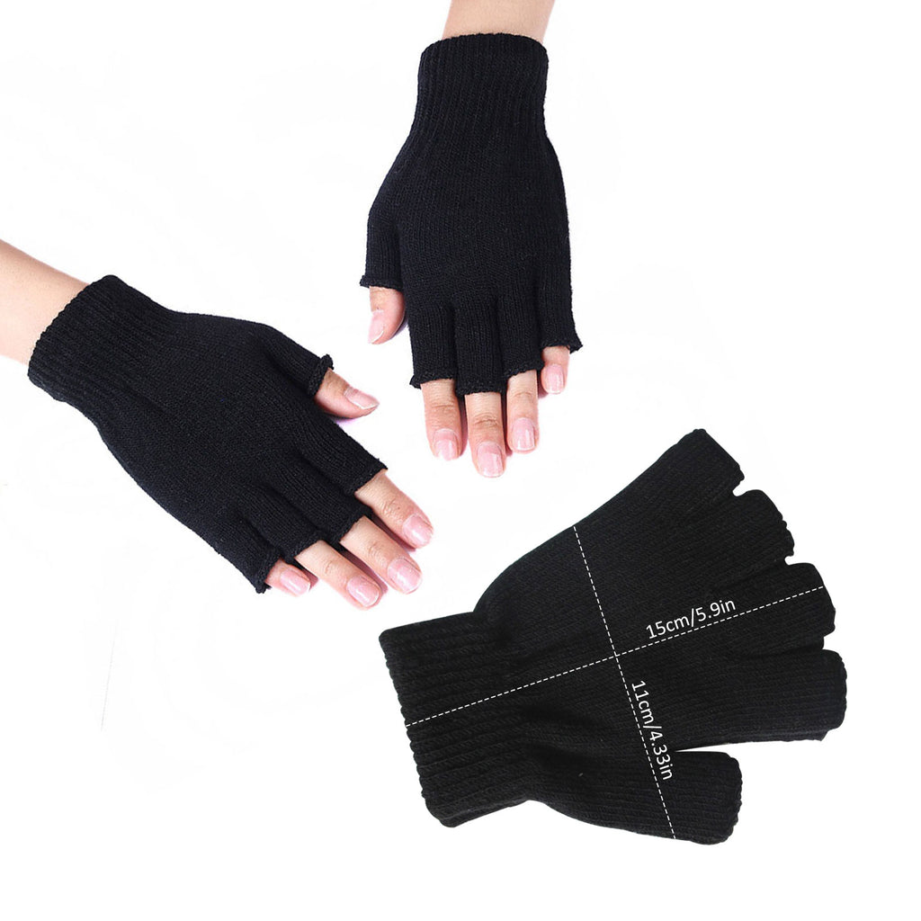 12 Pairs Black Knit Touchscreen Fingerless Gloves D27460