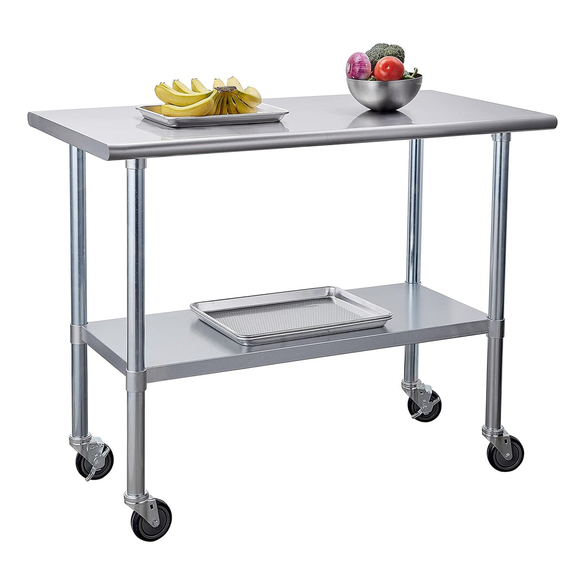 Stainless Steel Table 24 x 48 Inches with Caster Wheels and Undershelf N59874