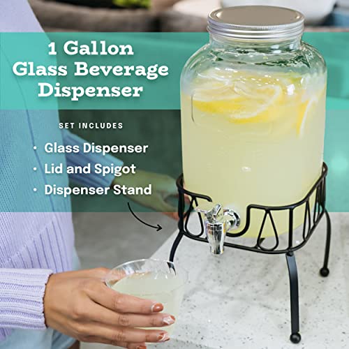 Glass Drink Dispenser Set of 2 1 Gallon with Stand K844230