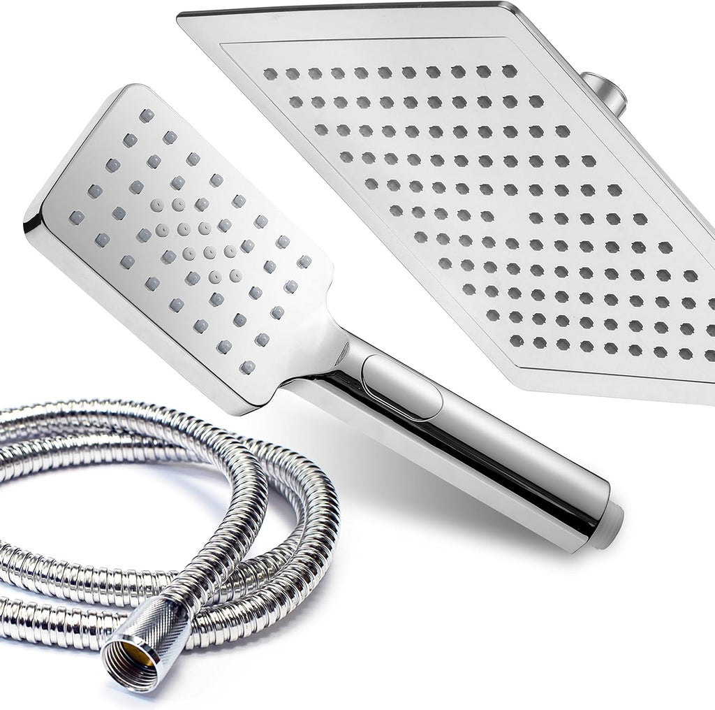 Chrome 9" Square Rainfall Shower Head / Handheld Combo, Pack of 2 G463383