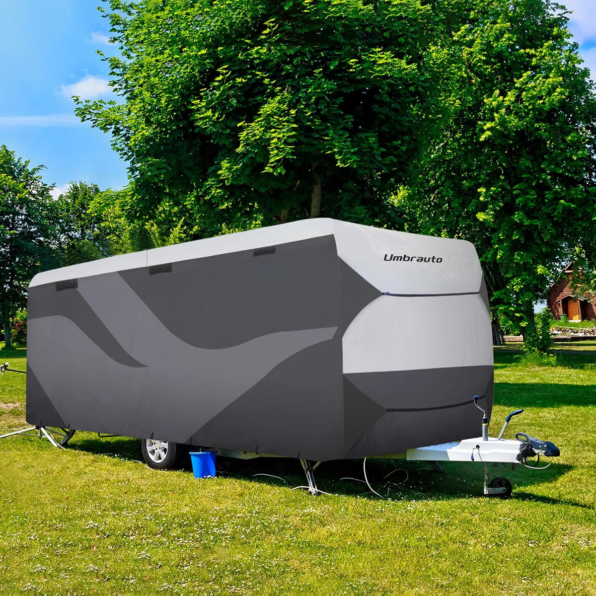 Gray/White Waterproof Travel Trailer RV Cover K788378