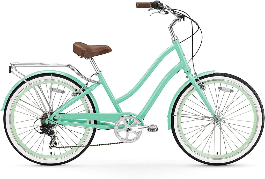 Women's 7-Speed Hybrid Bicycle with Rear Rack, 26 In. Wheels, Mint Green L447451