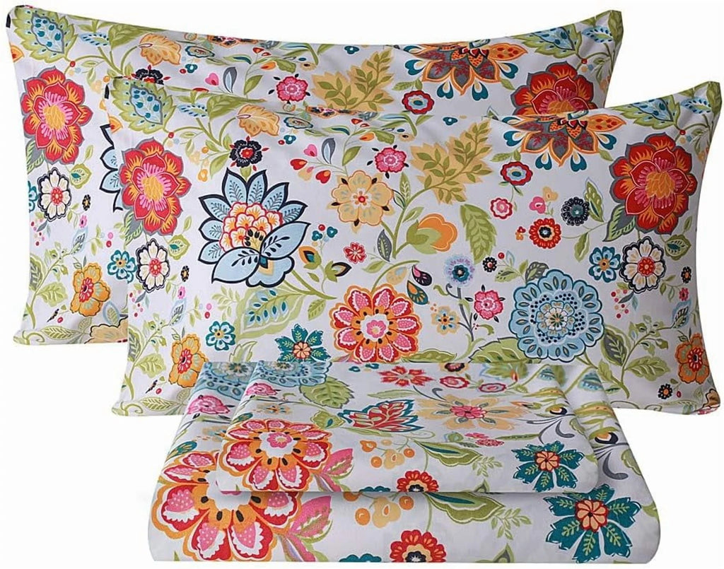 Pink Floral 4 Piece California King Microfiber Sheet Set U4817