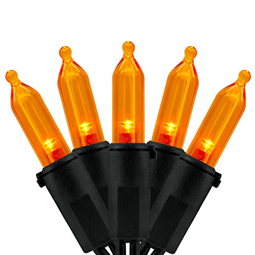 200 Orange LED Christmas Lights Black Wire 2 Strands 33 Feet C5459