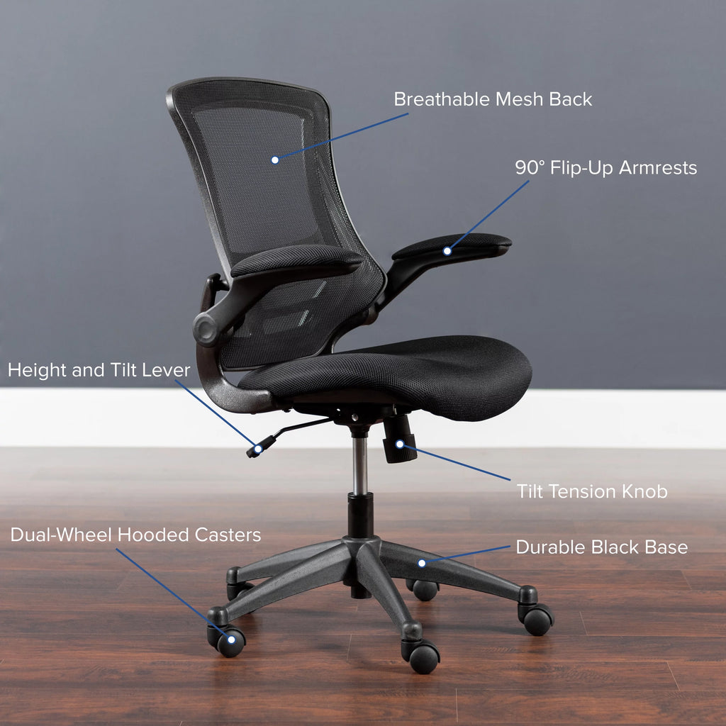 Black Mesh Swivel Ergonomic Task Office Chair with Flip-Up Arms K5140