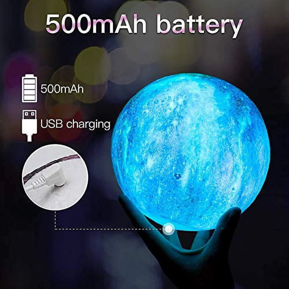 Moon Lamp Kids Night Light 5.9 inch 16 Colors LED 3D Star Moon Light with Wood Stand E9244