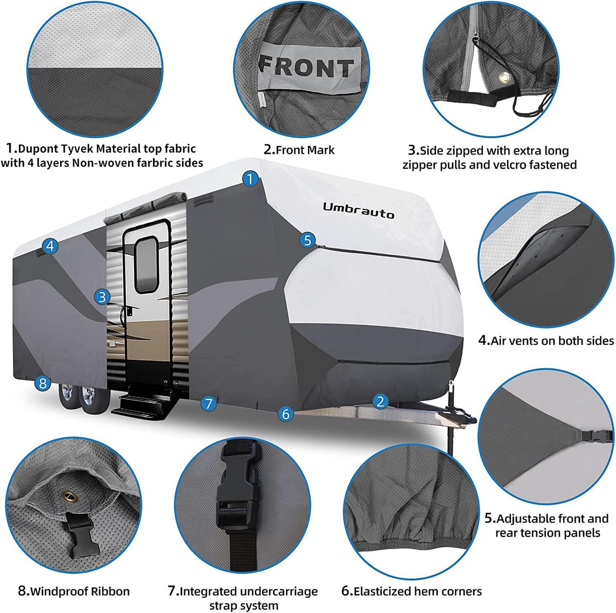 Gray/White Waterproof Travel Trailer RV Cover K788378